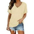 thumbnail image 1 of Sweet Home Farm V Neck T Shirts for Women Short Sleeves Plain Color Soft Loose Fitting Summer Short Sleeve Shirts for Women Yellow, 1 of 4