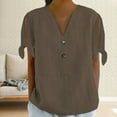 thumbnail image 1 of Sweet Home Farm V Neck T Shirts for Women Spring/Summer Tie Button Side Sleeve Fork Loose Casual Short Shirt Short Sleeve Shirts for Women Coffee, 1 of 5