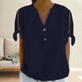 thumbnail image 1 of Sweet Home Farm V Neck T Shirts for Women Spring/Summer Tie Button Side Sleeve Fork Loose Casual Short Shirt Short Sleeve Shirts for Women Dark Blue, 1 of 5