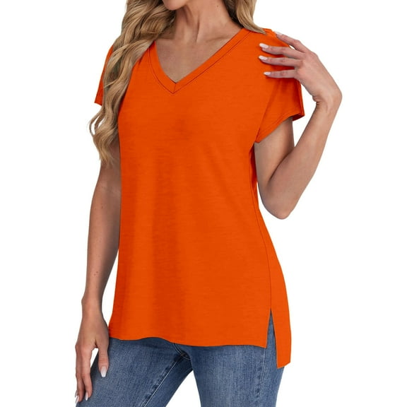 Sweet Home Farm V Neck T Shirts for Women Summer Daily Casual Short Sleeve Tops Blouses Loose Fit Shirt Short Sleeve Shirts for Women Orange
