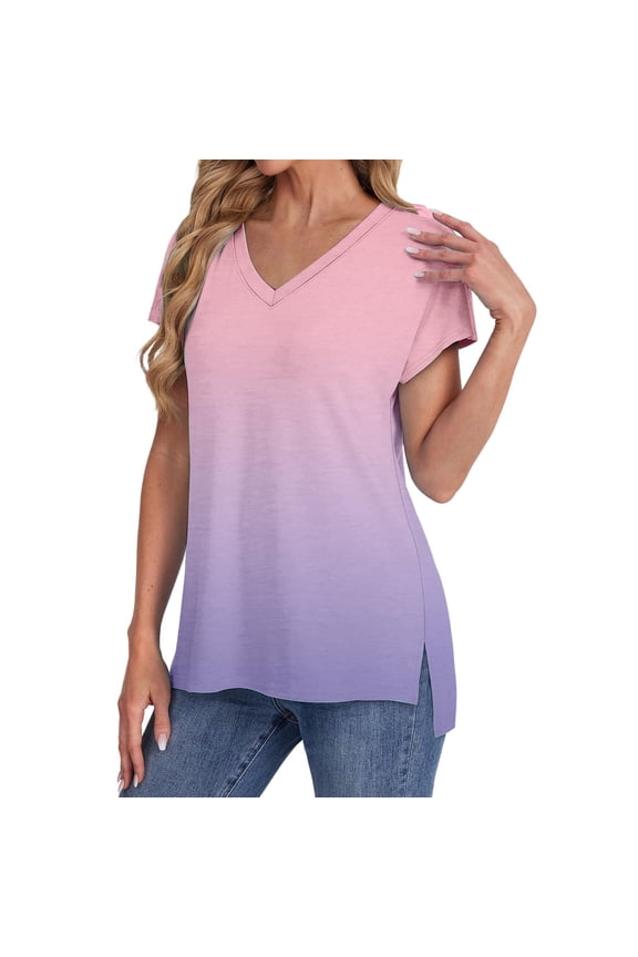 V Neck T Shirts for Women Summer Daily Casual Short Sleeve Tops Blouses Loose Fit Shirt Short Sleeve Shirts for Women Pink