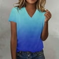 thumbnail image 1 of Sweet Home Farm V Neck T Shirts for Women Summer Gradient Solid Color Thin Base Short Sleeved Shirt Short Sleeve Shirts for Women Blue, 1 of 4