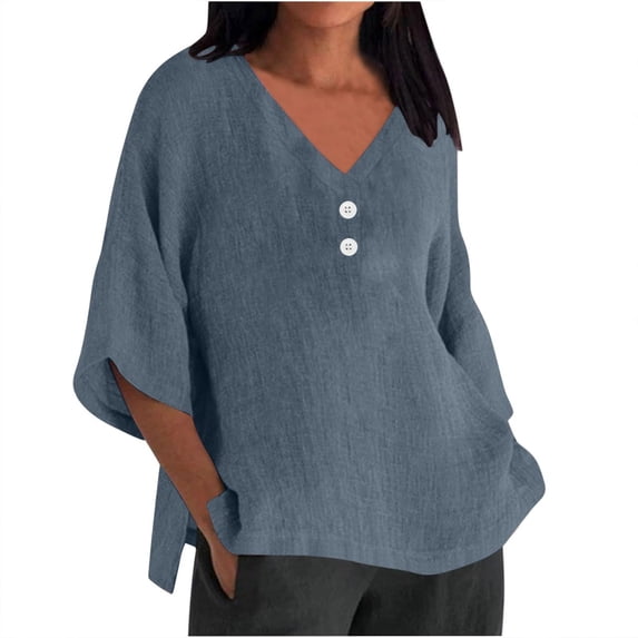 Sweet Home Farm V Neck T Shirts for Women Summer Women's 7 Quarter Sleeve Solid Color Loose Top Shirt Casual Short Sleeve Shirts for Women Dark Gray