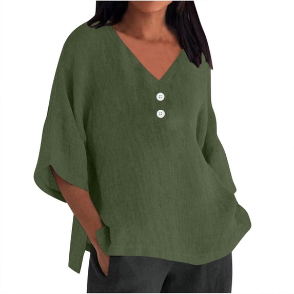 Sweet Home Farm V Neck T Shirts for Women Summer Women's 7 Quarter Sleeve Solid Color Loose Top Shirt Casual Short Sleeve Shirts for Women Green