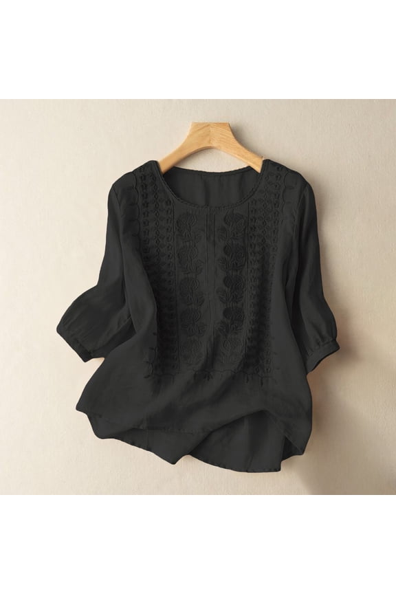 Women's Comfortable Cotton Linen T-Shirt - Relaxed Fit Summer Essential Blue L