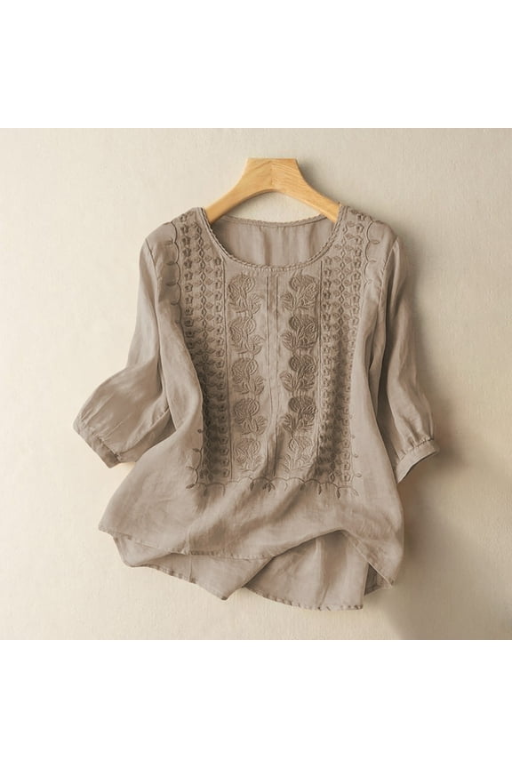 Women's Summer Essential T-Shirt - Soft Cotton Linen Oversized Tee Brown XXXL
