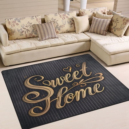 Sweet Home Gold Area Rug Washable 80 x 58 Floor Carpet Mat Non Slip for Bedroom Living Room Home Decor