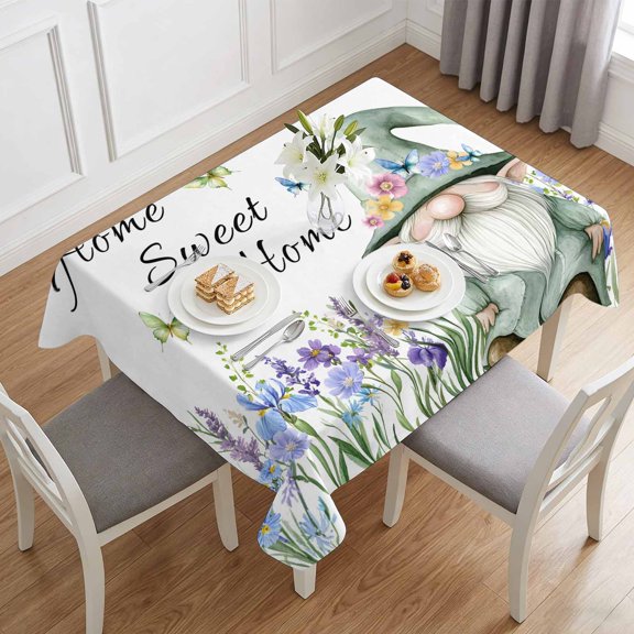 Sweet Home Green Gnomes Table Cloth 60x84in, Waterproof Rectangle Tablecloth Wipeable Tablecloths Dwarf Flowers Butterfly Table Covers for Dining Tables Party Indoor Outdoor
