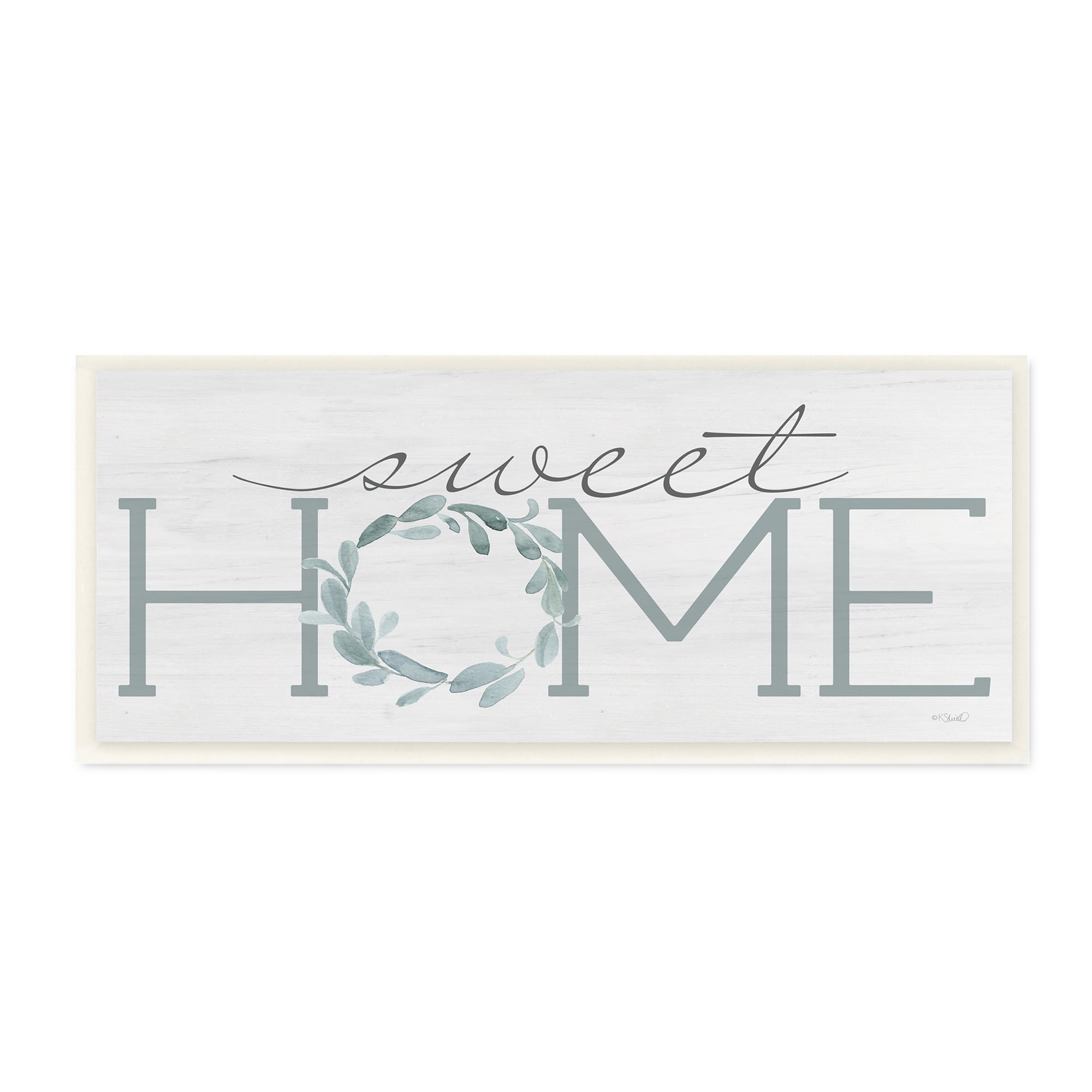 Stupell Industries Sweet Home Greeting Grey Floral Wreath,7 x 17,Designed by Kate Sherrill