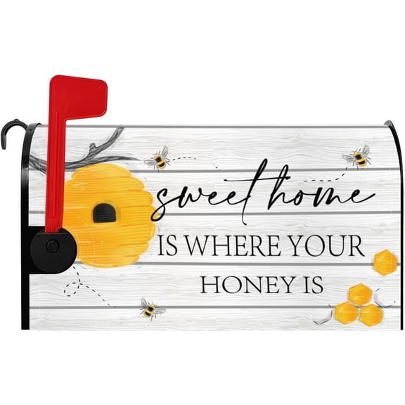 Sweet Home is Where Your Honey is Mailbox Covers Sweet Bee Honey Mailbox Cover Magnetic Retro Wood Grain Mailbox Wraps Standard Size 21x18 Inch Waterproof Post Case Cover Garden Yard Decor