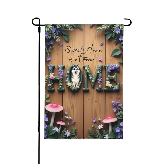 Sweet Home Husky Welcome Garden Flag 12x18 Inch Double Sided Cute Dog Floral Spring Outdoor Yard Decoration For Porch, Lawn & Patio