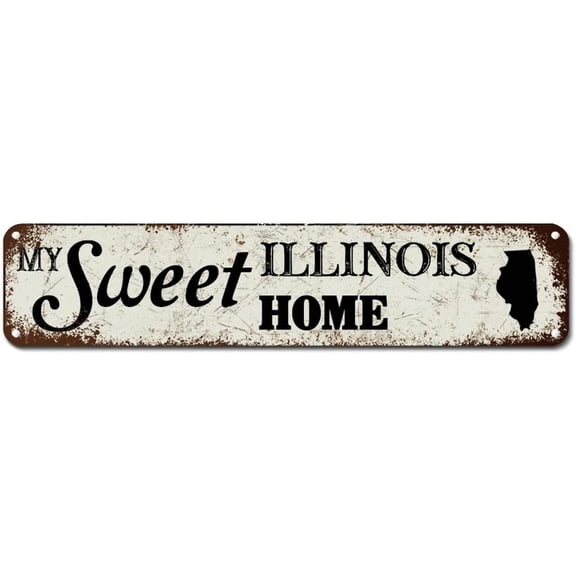 My Sweet Home Illinois Tin Sign Illinois State Aluminum Metal Sign Us State Metal Tin Sign Town Name Mid Century Wall Art Decor for Garage Man Cave Shop Bar Pub 4"x16"