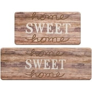 Sweet Home Kitchen Rug Set 2 Pieces, Cushioned Anti-Fatigue Kitchen Floor Mats Waterproof Easy to Clean Comfort Standing Kitchen Mat Set Brown