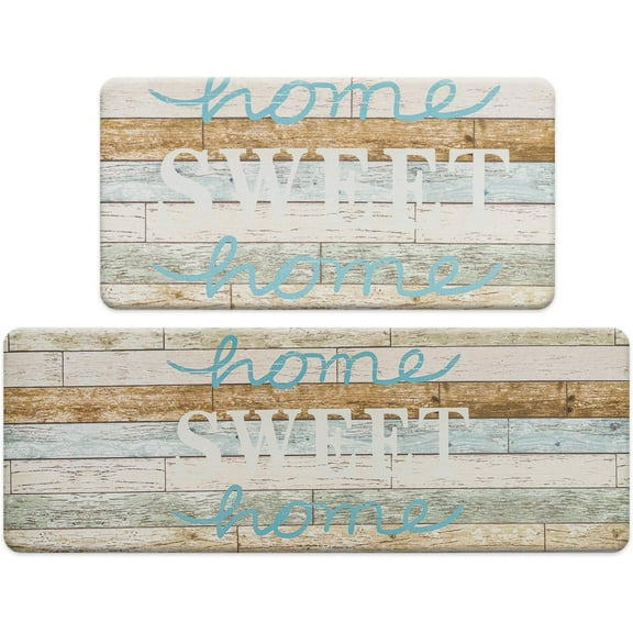 Sweet Home Kitchen Rug Set 2 Pieces, Cushioned Anti-Fatigue Kitchen Floor Mats Waterproof Easy to Clean Comfort Standing Kitchen Mat Set (Green)