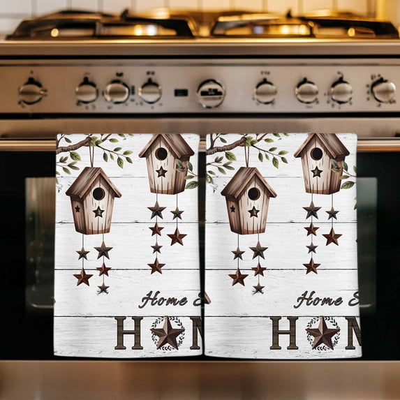 Sweet Home Kitchen Towels Set of 1, Western Stars Bird Houses White Wood Plank Absorbent Dish Towels for Kitchen, Microfiber Hand Towel, Quick Drying Tea Towel for Cleaning Decorative Dishcloths