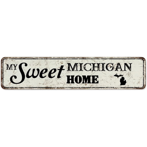 My Sweet Home Michigan Hanging Metal Plaque Custom Restaurants Signs America State Name Map Wall Decor Metal Signs Outdoor for Living Room Garage Room 4"x16"