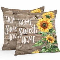 Sweet Home Outdoor Pillow Covers Pack of 2 Sunflower Vintage Rustic Brown Stripe Wood Board Waterproof Throw Pillow Covers Decorative Cushion Cases for Patio Garden Tent Balcony Couch 18x18 inch
