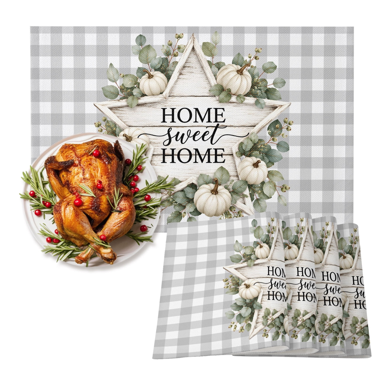 Sweet Home Placemats Set of 4, Farmhouse Rustic Country Star White ...