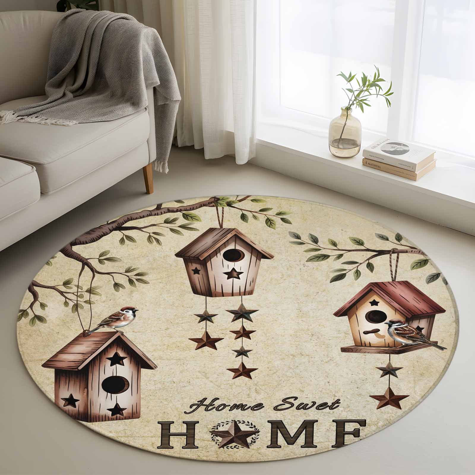 Sweet Home Round Rug 4ft Washable Circle Entryway Rugs Non Slip Western ...
