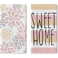 thumbnail image 1 of Sweet Home Spring Summer Kitchen Dish Towels Set of 2, Dahlia Floral Drying Hand Towels Geometric Flower Baking Cooking Cloth, Pink Orange Stripes Seasonal Home Kitchen Decoration 18 x 26 Inch, 1 of 6