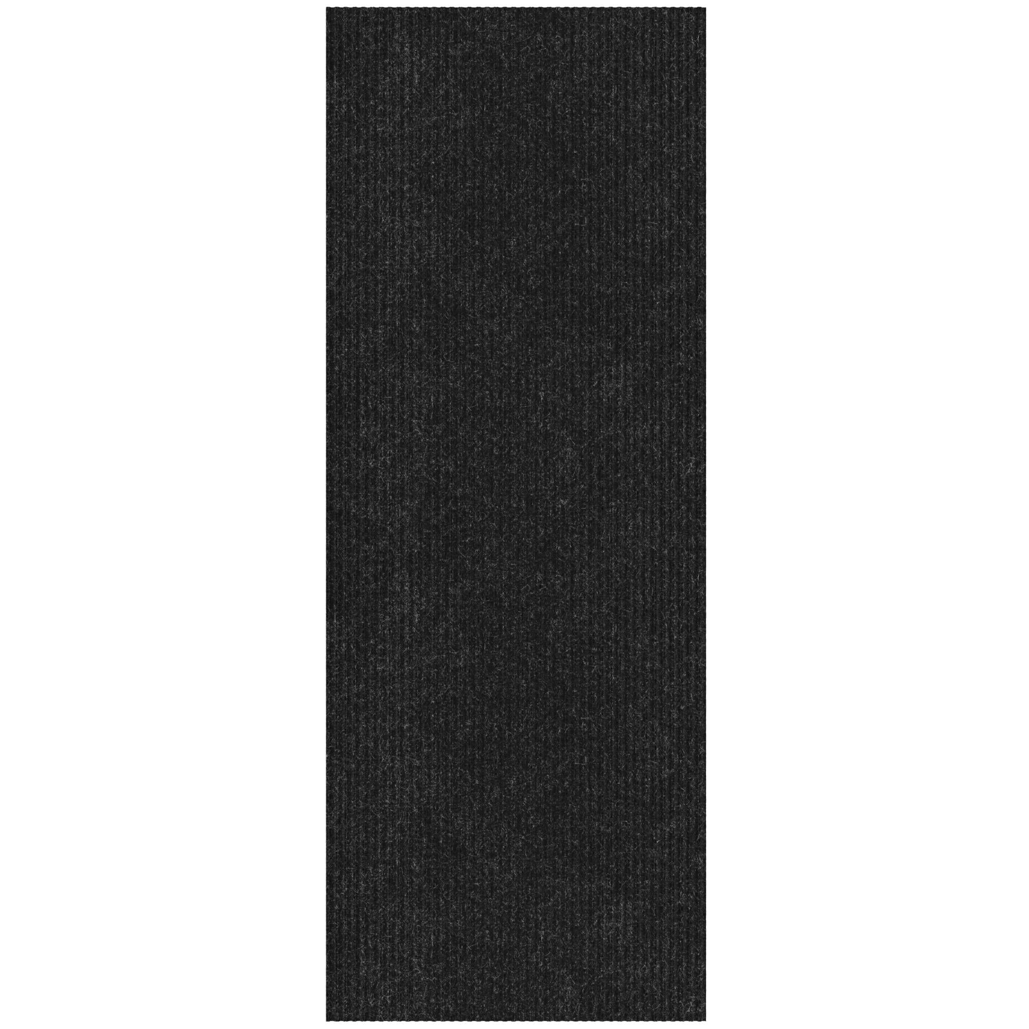 Black Ribbed Non-Slip Indoor/Outdoor Polyester Runner Rug