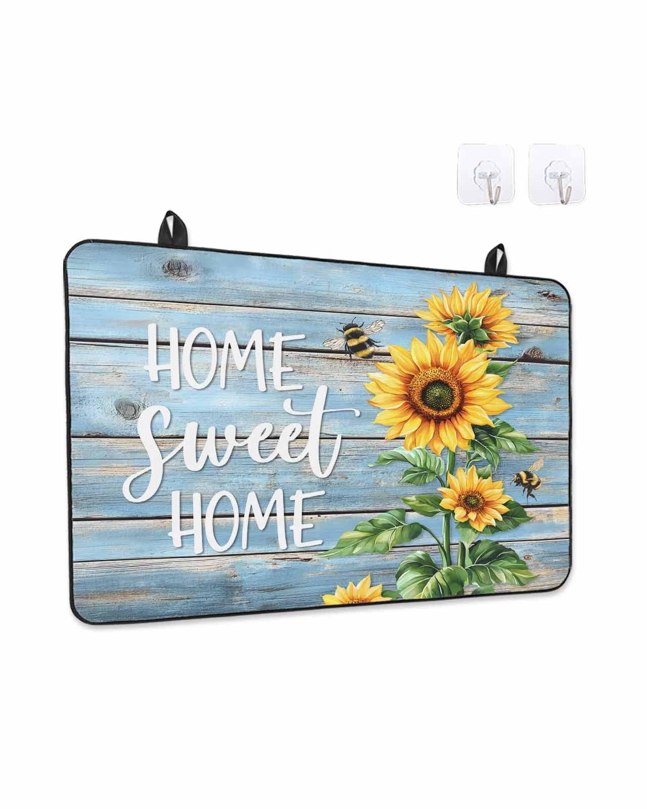 Sweet Home Stove Top Covers for Electric Stove, 28'x20'' Sunflower Vintage Rustic Lake Blue Stripe Wood Board Glass Ceramic Stove Cover Foldable Rubber Mat Cooktop Protector for Kitchen