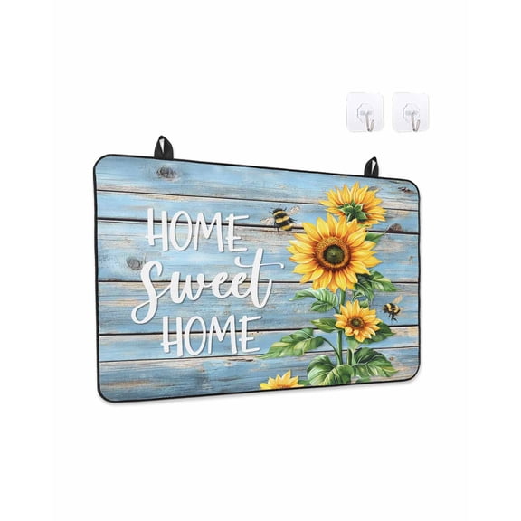 Sweet Home Stove Top Covers for Electric Stove, 28'x20'' Sunflower Vintage Rustic Lake Blue Stripe Wood Board Glass Ceramic Stove Cover Foldable Rubber Mat Cooktop Protector for Kitchen