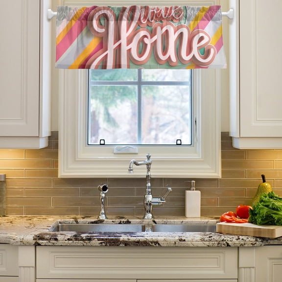 Sweet Home Striped Curtain Valances Farmhouse Design Window Treatment Decor Blackout Rod Pocket for Windows Living Room Kitchen 54" x 18"