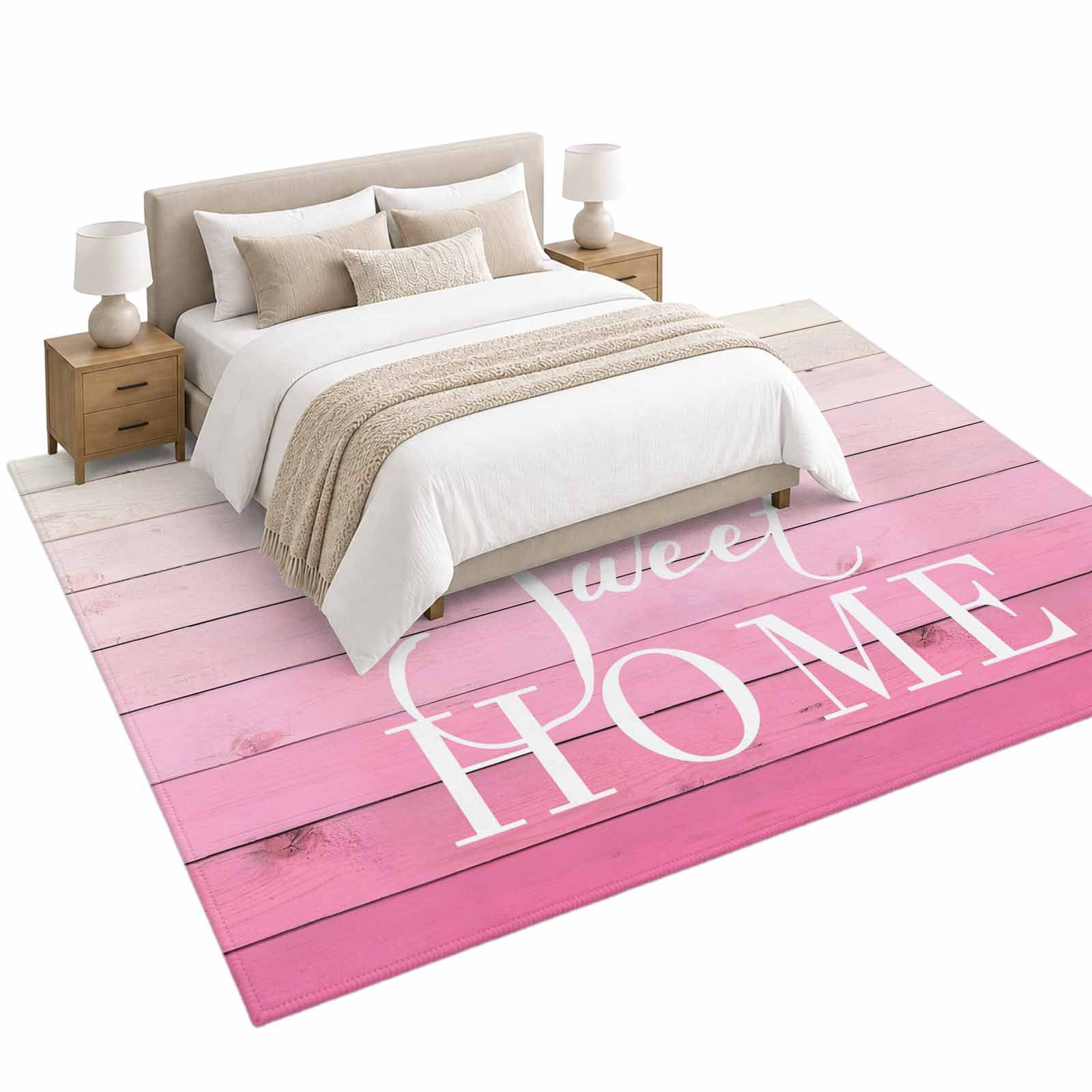 Sweet Home Text Area Rug 6'x9', Modern Minimalist Pink Planks Wood ...