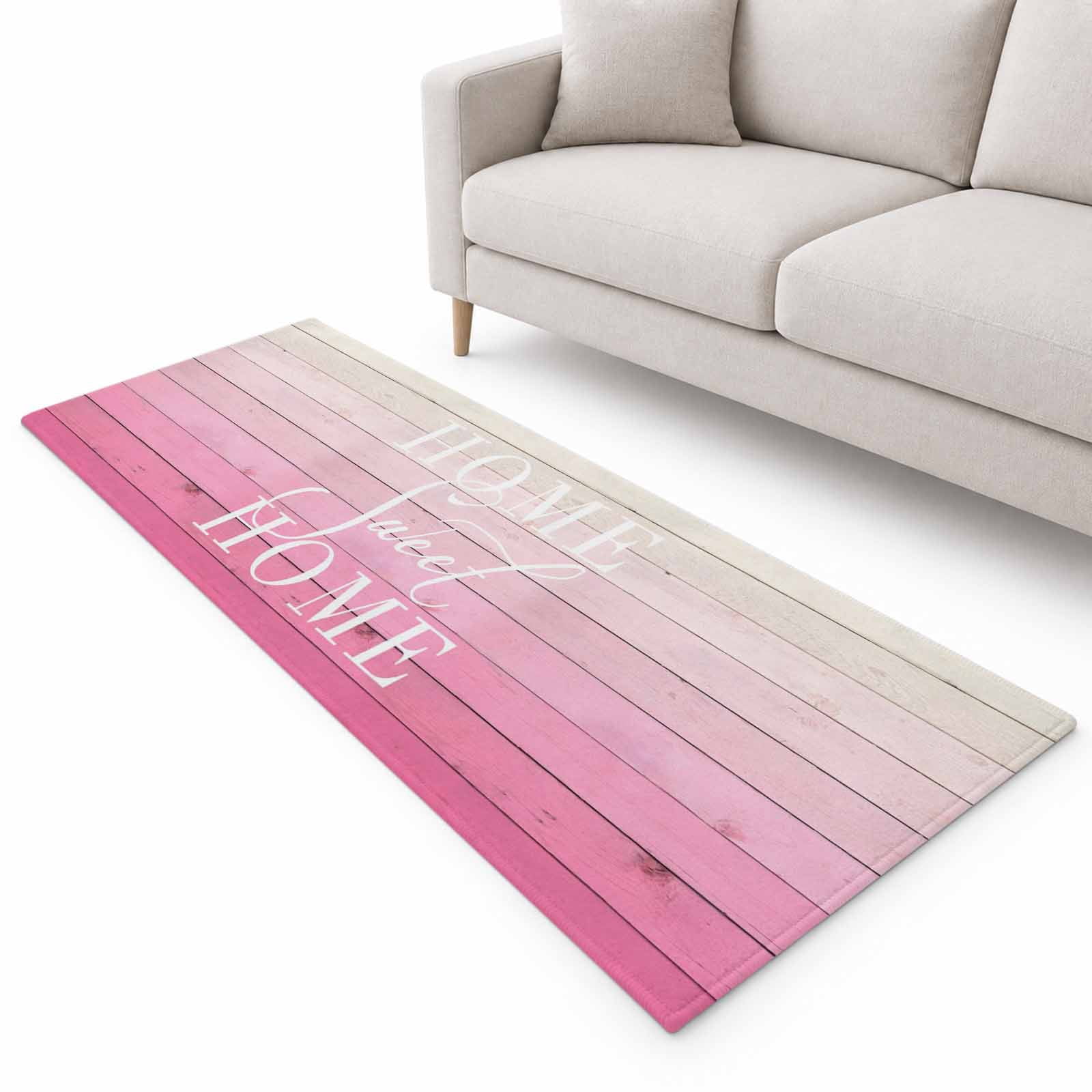 Sweet Home Text Runner Rug 2'x6', Modern Minimalist Pink Planks Wood ...