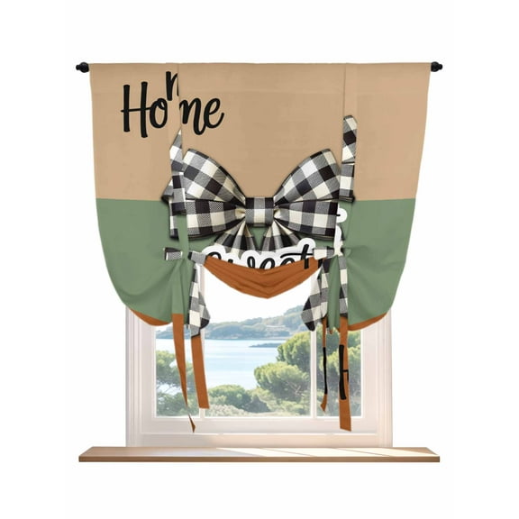 Sweet Home Tie Up Curtains for Windows 45 Inch Length Balloon Curtains Kitchen Adjustable Balloon Window Shade Black White Plaid Bow Horizontal Stripes Tie Up Valance Bathroom Curtain Window 34"x45"
