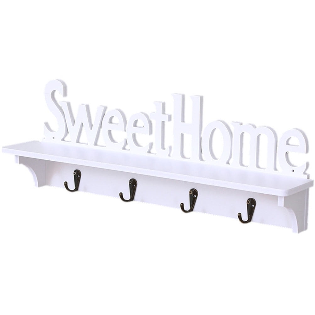 DANCINGROOM Sweet Home Wall Mounted Rack Wall Door Hanger Hook Storage Rack for Coat Hat Clothes Key (White)