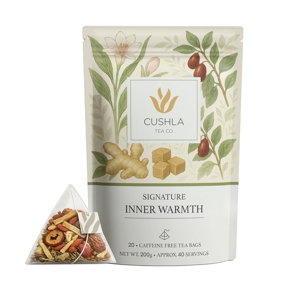 Sweet Inner Warmth Herbal Tea - Ginger, Red Jujube, Longan & Goji Berry Blend | Comforting Caffeine-Free Wellness Tea with Red Rose | 20 Premium Tea Bags