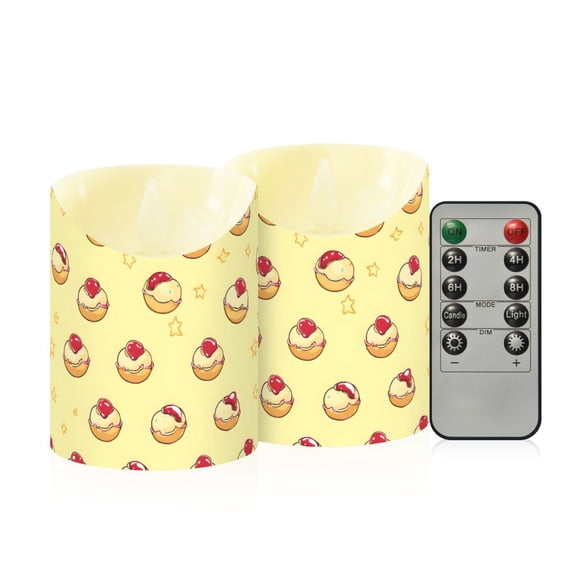 Sweet Jam Buns Flameless Candles 2 PCS with Remote Realistic Moving Flame LED Tapered Pillar Set for Home Decor