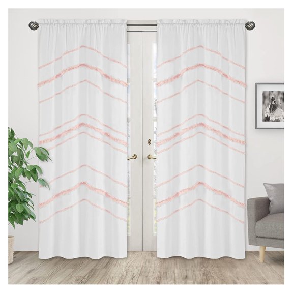 Sweet JoJo Designs Bohemian Boho Chic White and Macrame Tufted Tassel Decorative Window Treatment Panels Curtains Drapes Blush Textured Minimalist White Cotton Fringe Farmhouse Rustic 42x84