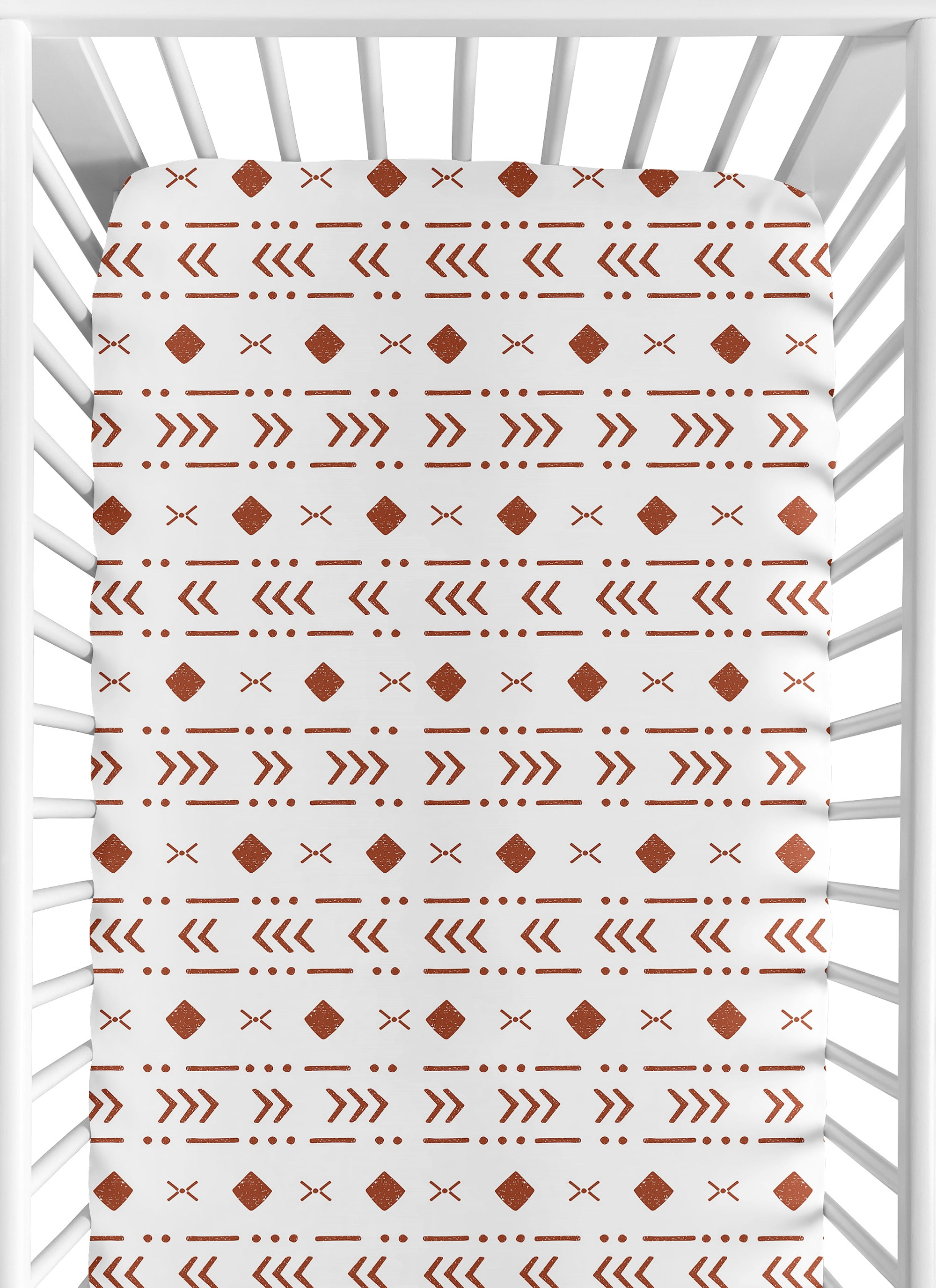 Sweet Jojo Designs 200 Thread Count 180 Gsm White Rust Boho Tribal Fitted Crib Sheet, Standard