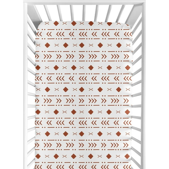 Sweet Jojo Designs 200 Thread Count 180 Gsm White Rust Boho Tribal Fitted Crib Sheet, Standard