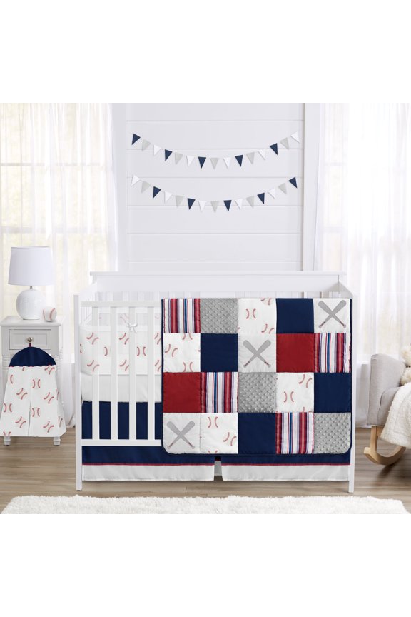 Baseball Patch Red White Blue Crib Bedding + BreathableBaby Breathable Mesh Liner Pad