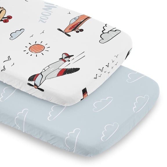 Sweet Jojo Designs Airplane Blue Red and Grey Baby Bassinet Fitted Sheets 2 Piece Set