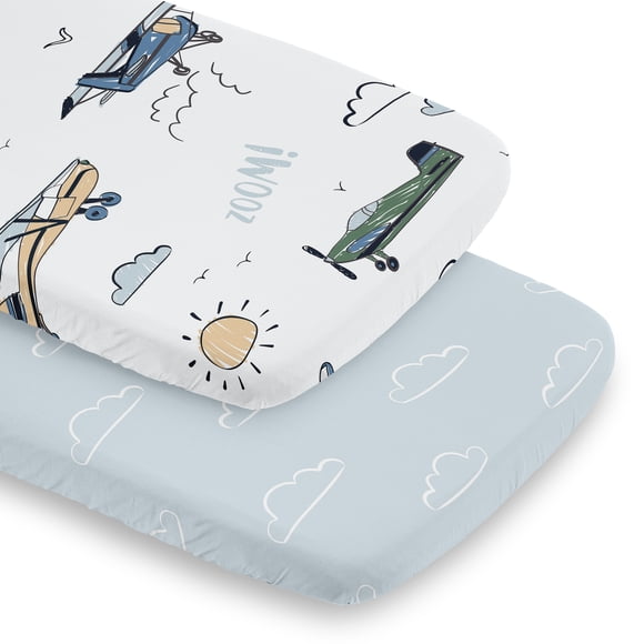 Sweet Jojo Designs Airplane Green and Blue Boy Baby Bassinet Fitted Sheets Set 2 Piece