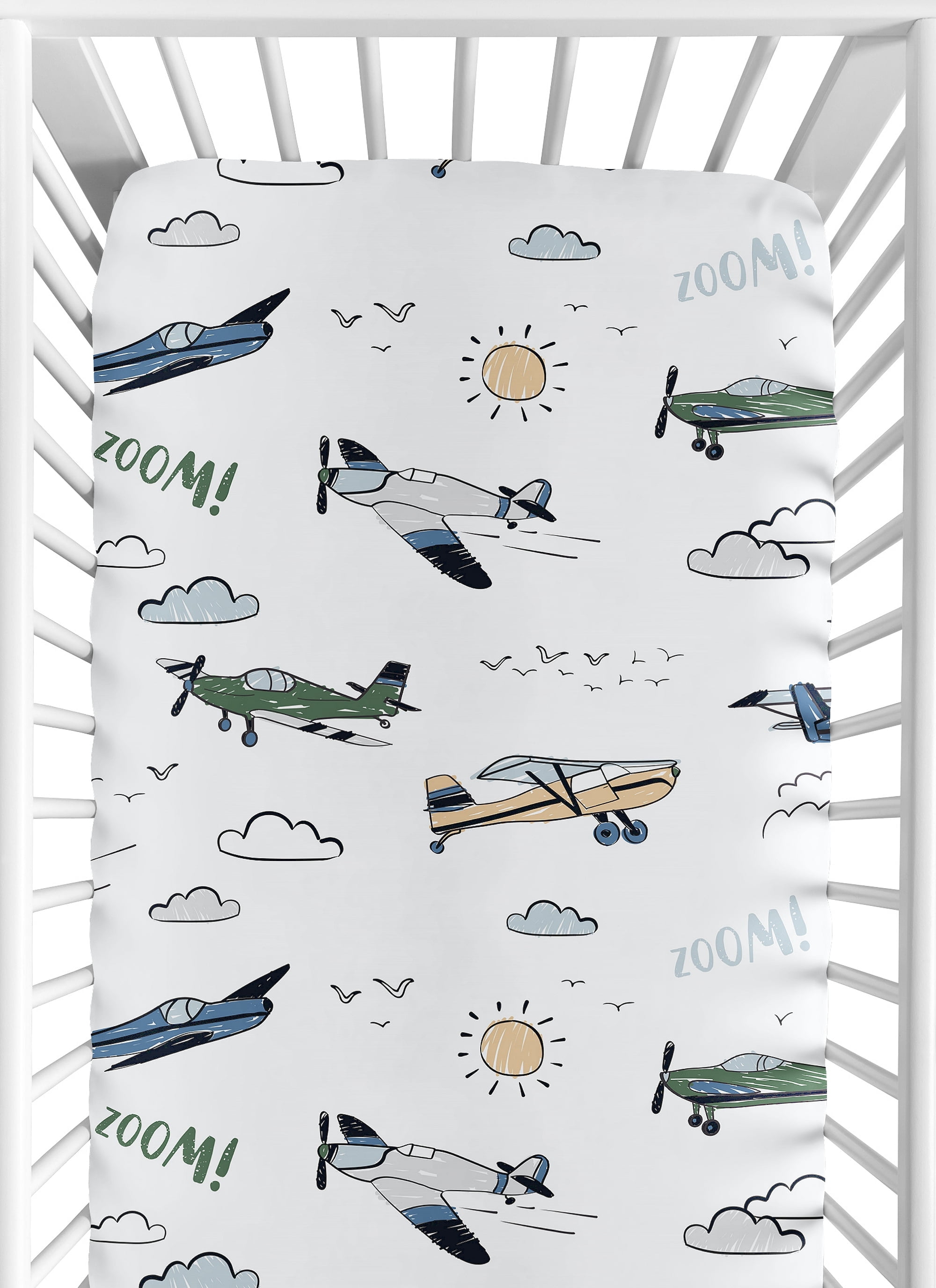 Sweet Jojo Designs Airplane Green and Blue Boy Fitted Crib Sheet