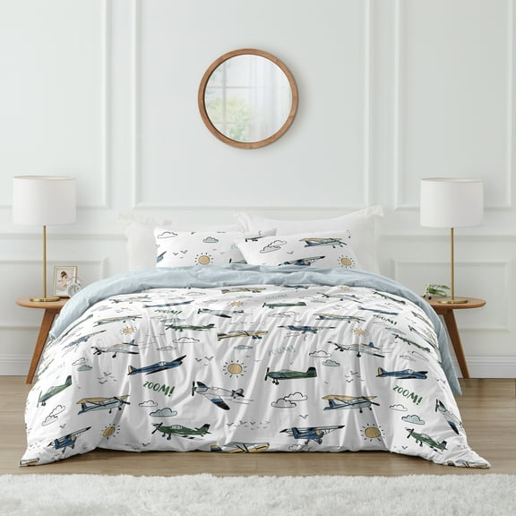 Sweet Jojo Designs Airplane Green and Blue Boy Full/Queen Bed Comforter 3 Piece Bedding Set