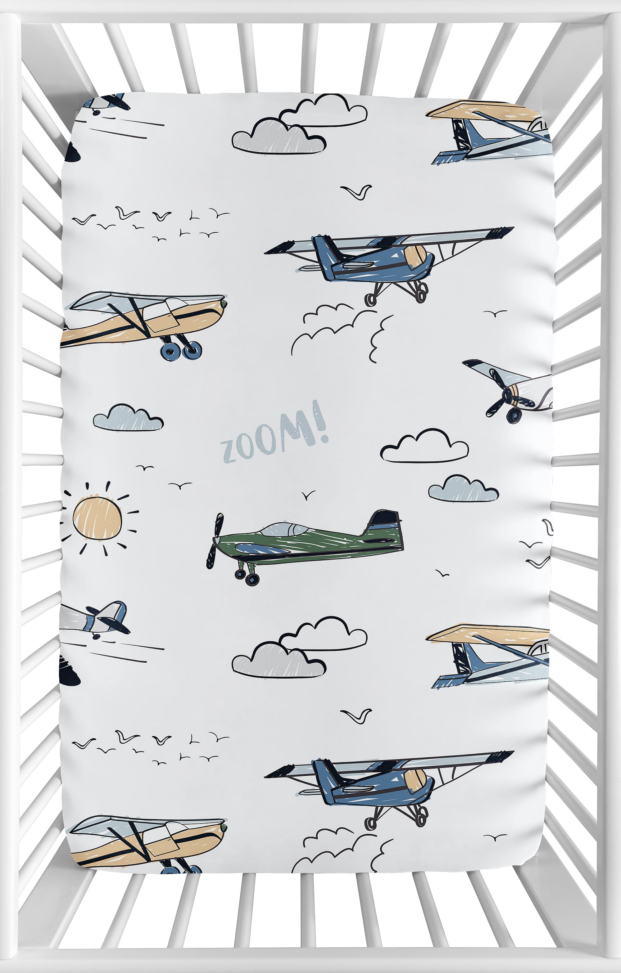 Sweet Jojo Designs Airplane Green and Blue Boy Mini Fitted Crib Sheet