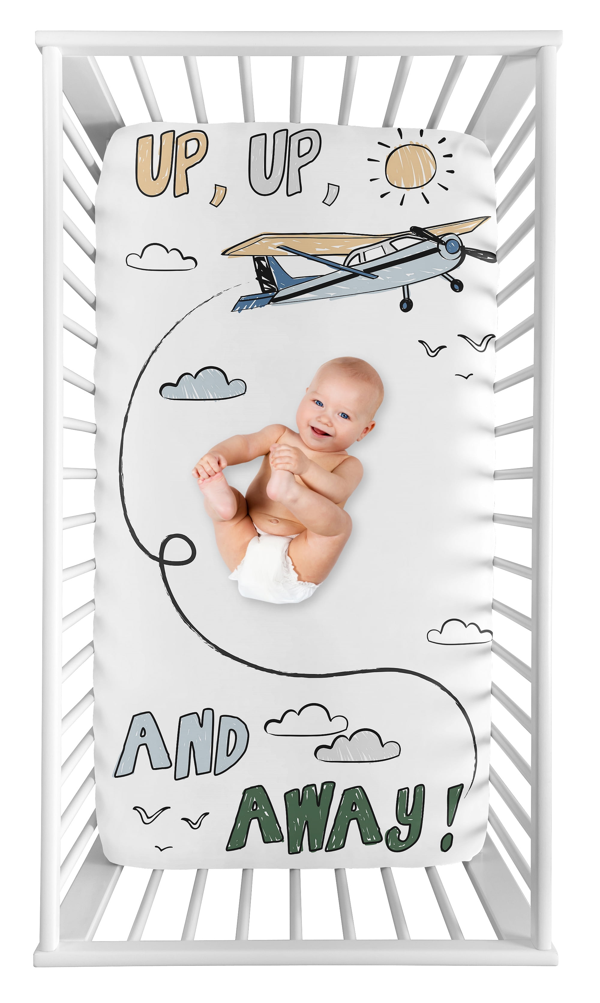 Sweet Jojo Designs Airplane Green and Blue Boy Photo Op Fitted Crib Sheet