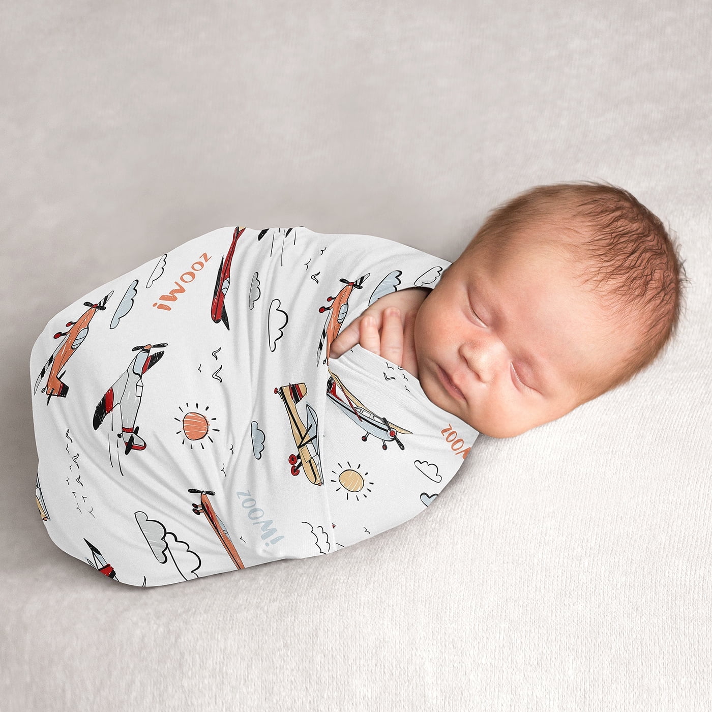 Sweet Jojo Designs Airplane Red Blue and White Swaddle Blanket