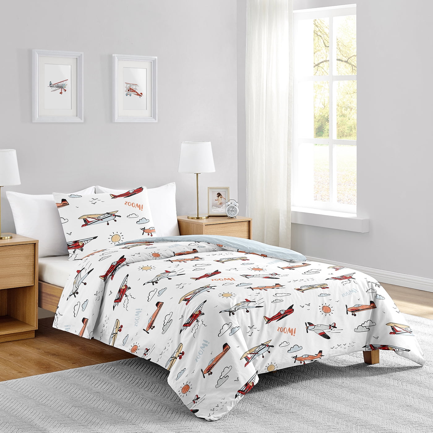 Blue and Red Airplane Twin Microfiber Bedding Set