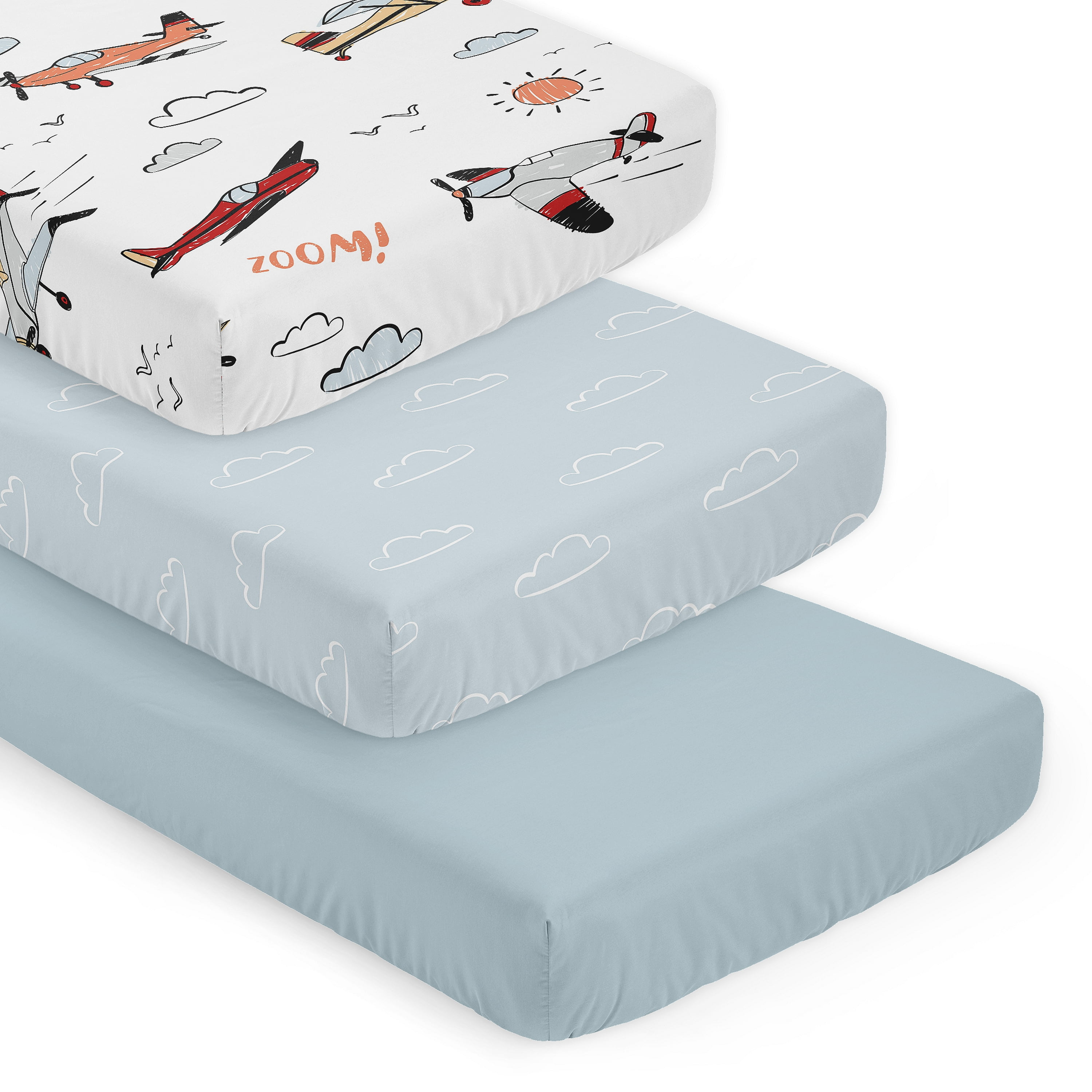 Sweet Jojo Designs Airplane Red and Blue Boy Fitted Crib Sheets Set 3 Piece