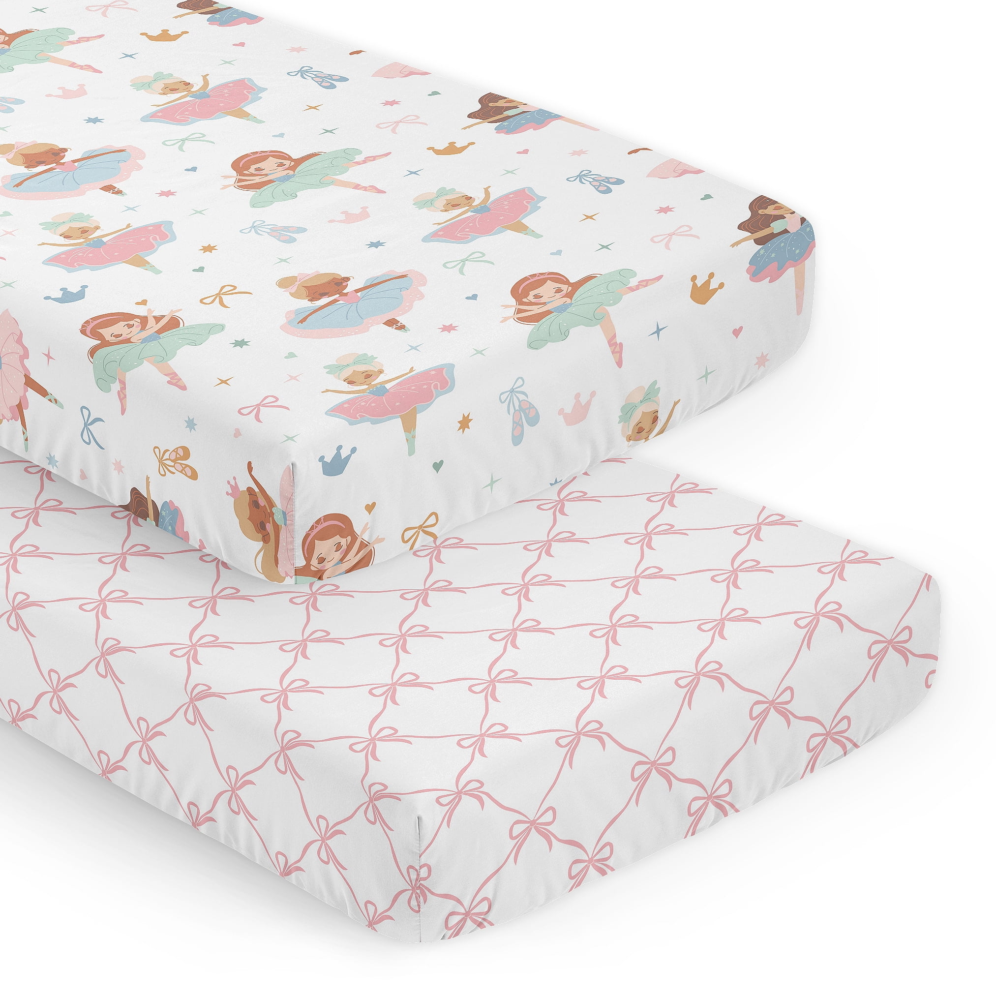 Sweet Jojo Designs Ballerina and Ballet Bows Girl Fitted Crib Sheets Set 2 Piece