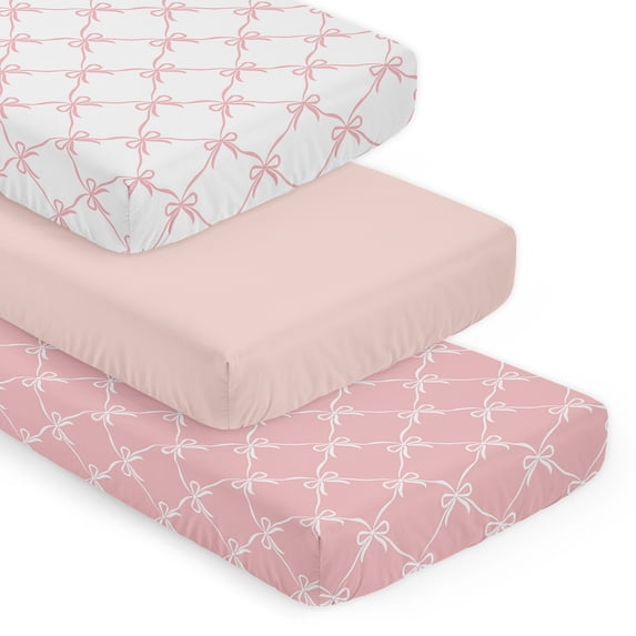 Sweet Jojo Designs Ballerina and Ballet Bows Girl Fitted Crib Sheets Set 3 Piece Pink 52in x 28in x 8in