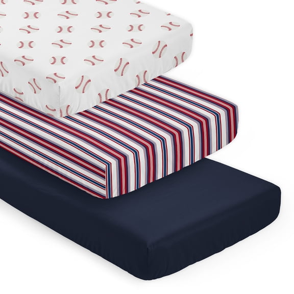 Sweet Jojo Designs Baseball Patch Boy Fitted Crib Sheets Set 3 Piece